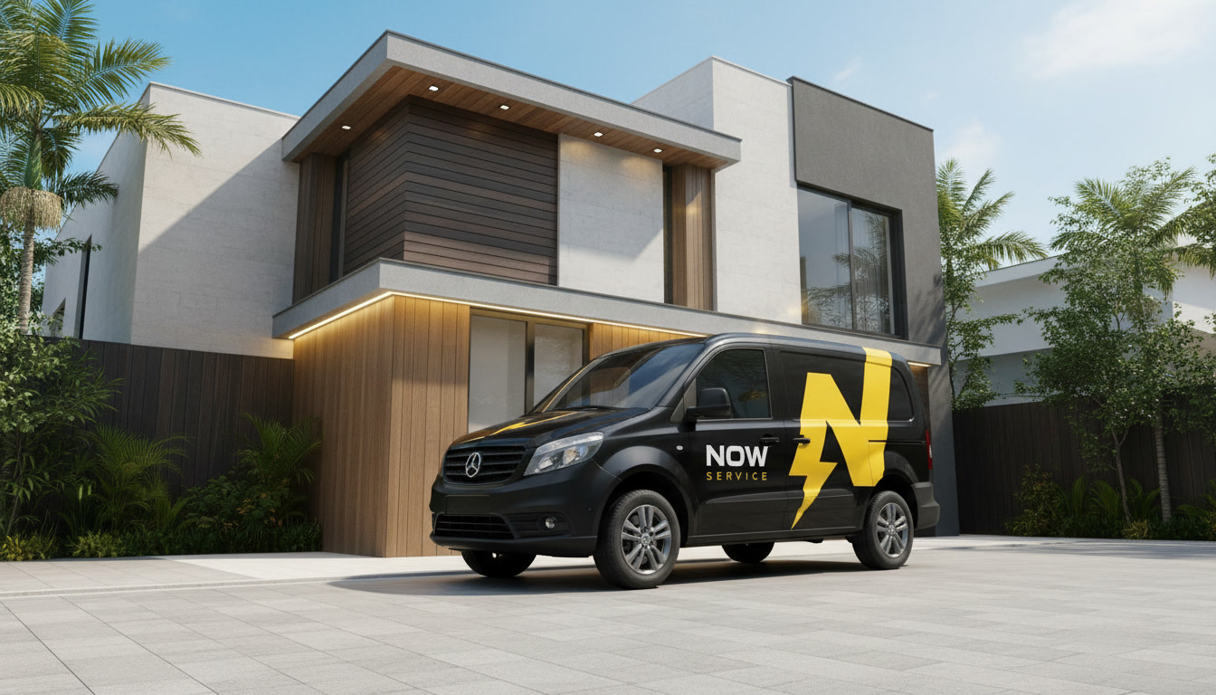Veículo da Now Service em frente a uma residência de alto padrão